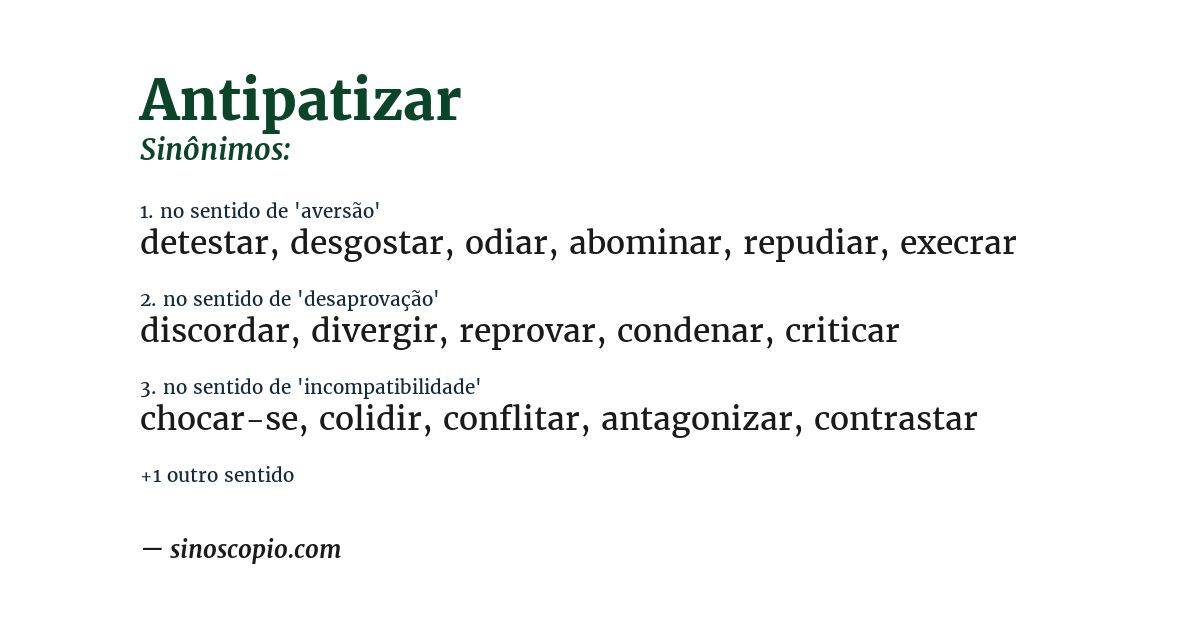 Sinônimo de antipatizar