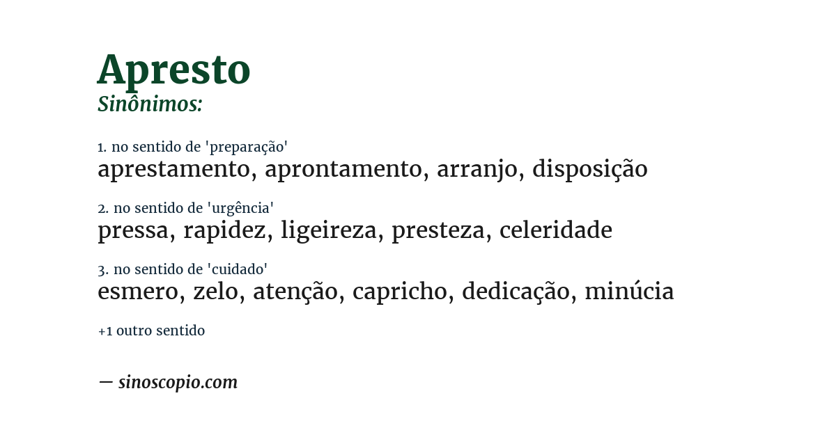 Sinônimo de apresto