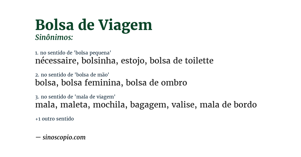 Sinônimo de bolsa de viagem