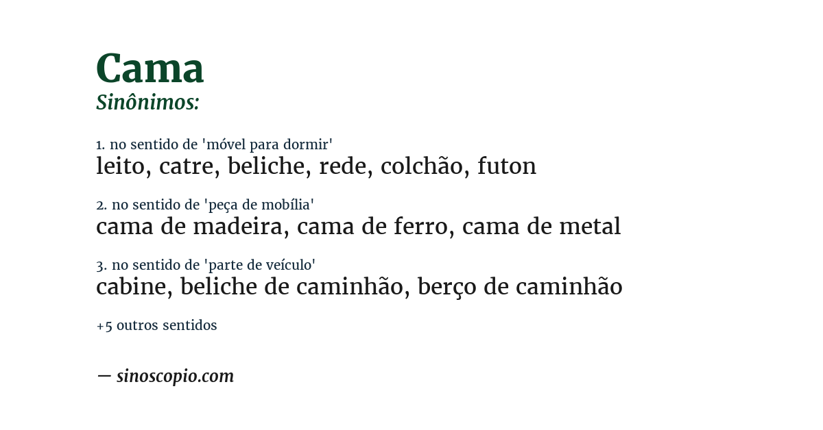 Sinônimo de cama