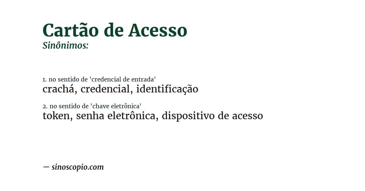 Sinônimo de cartão de acesso