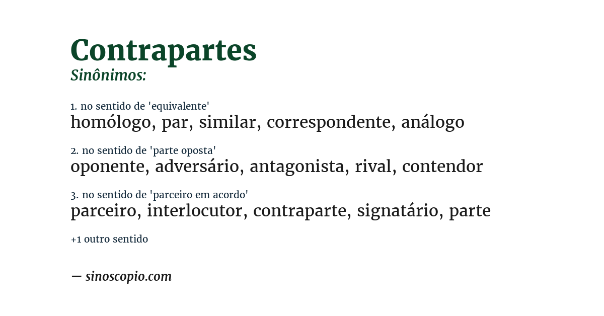 Sinônimo de contrapartes