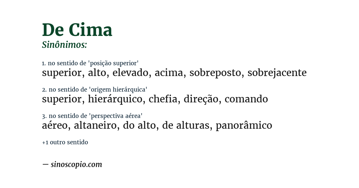 Sinônimo de de cima