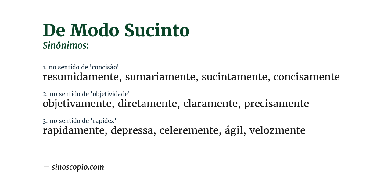 Sinônimo de de modo sucinto
