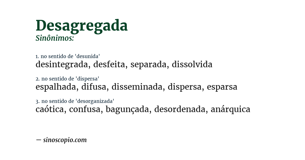 Sinônimo de desagregada