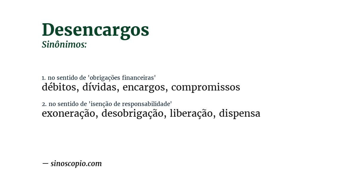 Sinônimo de desencargos