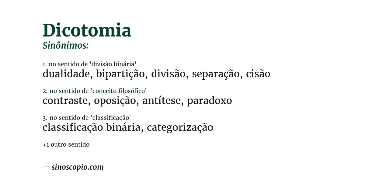 Sinônimo de dicotomia