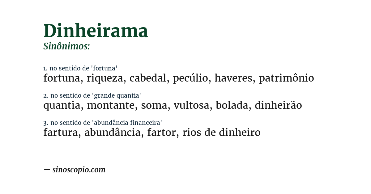 Sinônimo de dinheirama