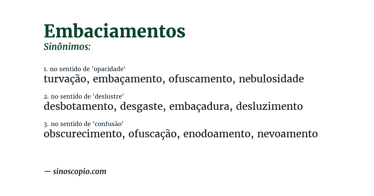 Sinônimo de embaciamentos