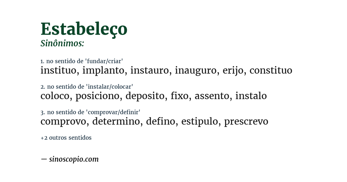 Sinônimo de estabeleço