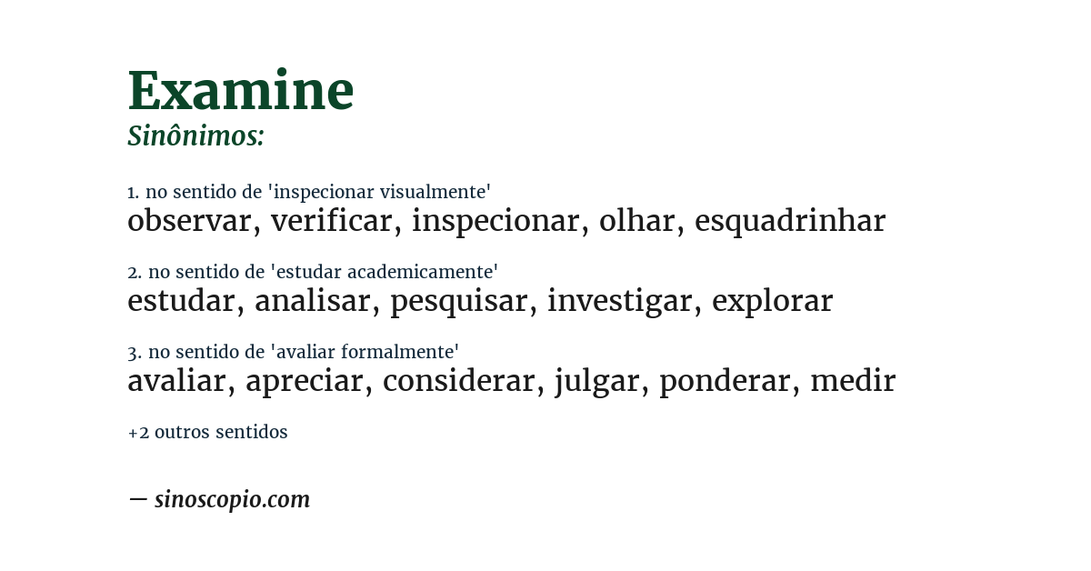 Sinônimo de examine