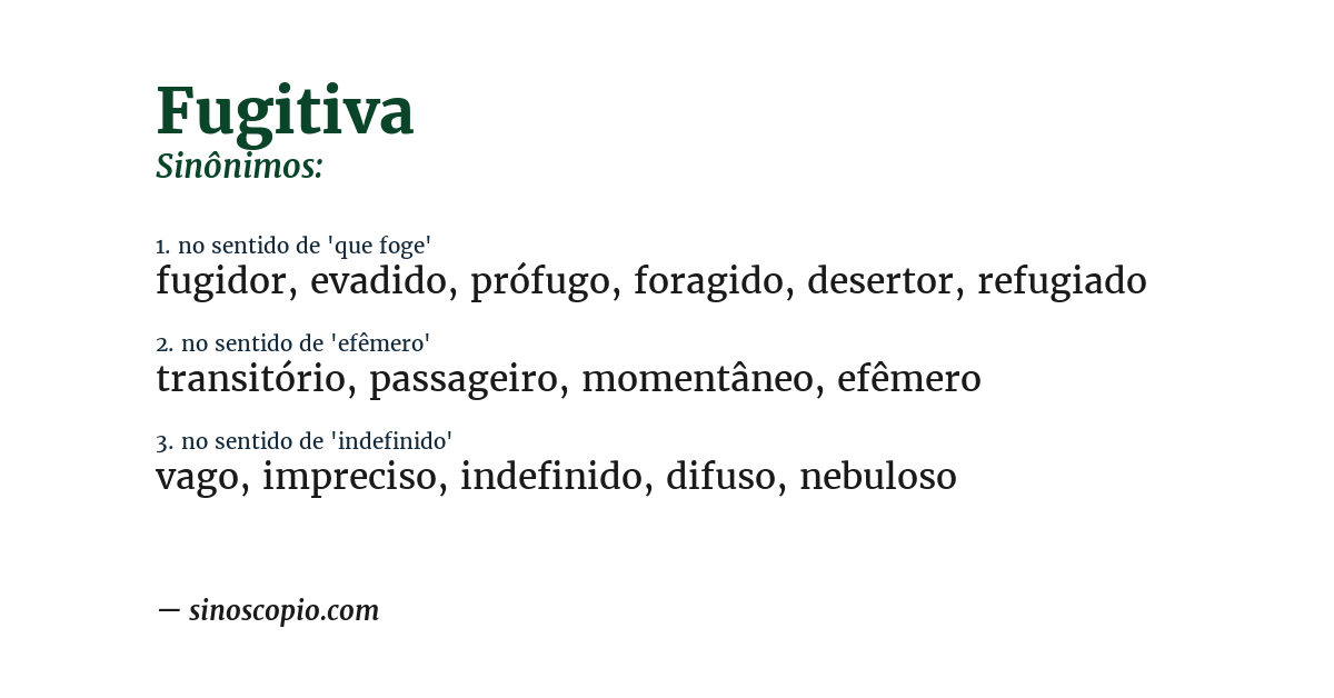 Sinônimo de fugitiva