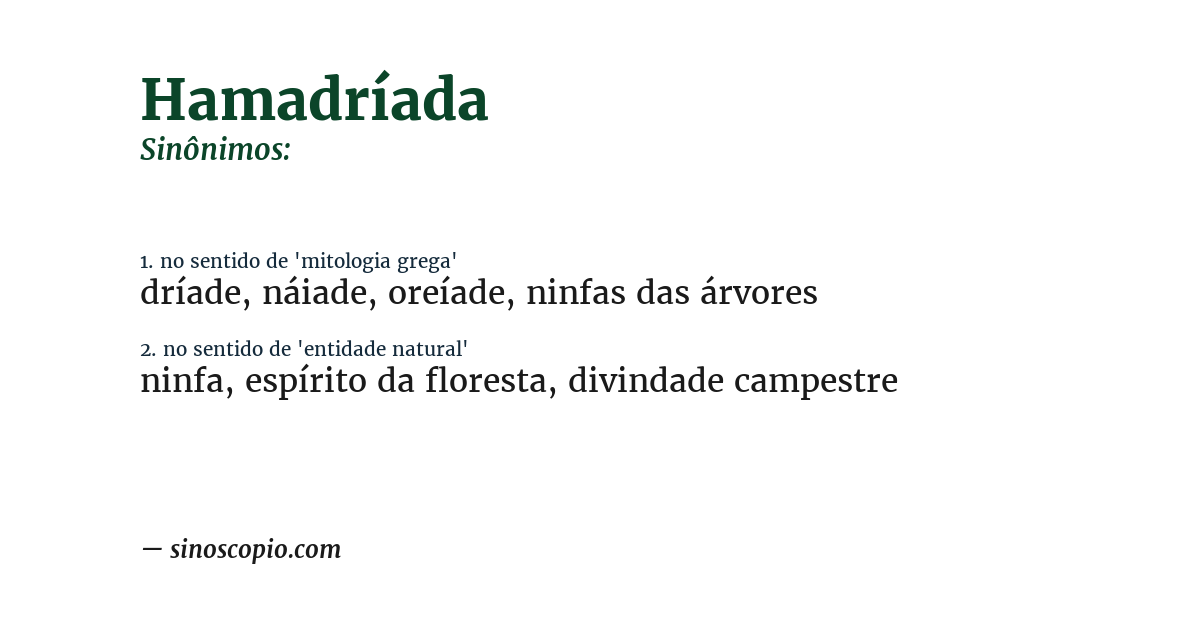 Sinônimo de hamadríada