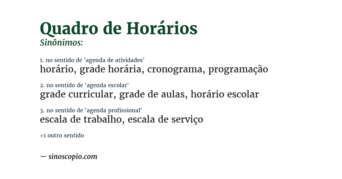 Sinônimo de quadro de horários