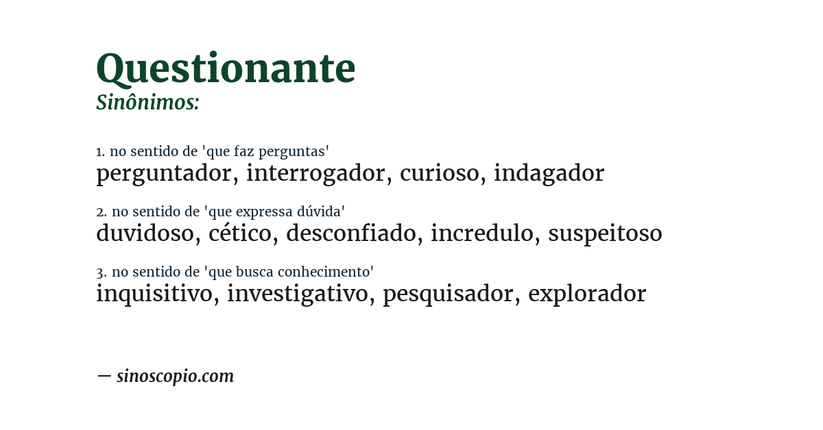 Sinônimo de questionante