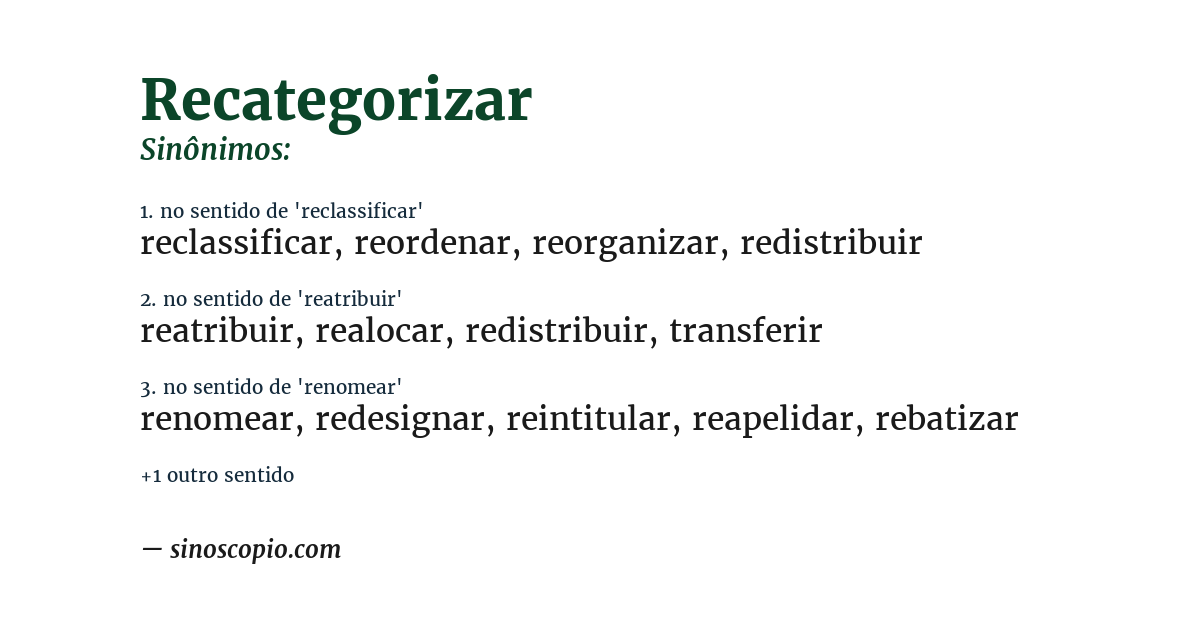 Sinônimo de recategorizar