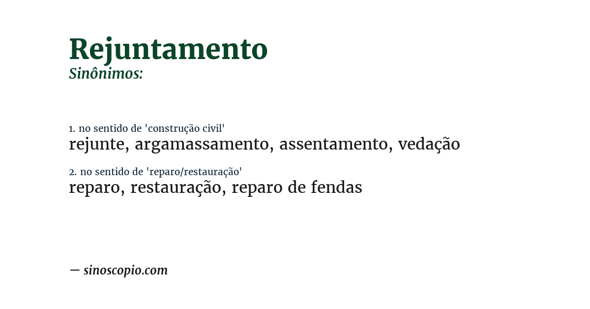 Sinônimo de rejuntamento