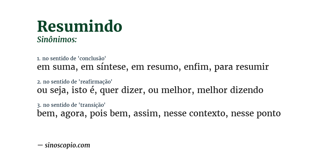 Sinônimo de resumindo