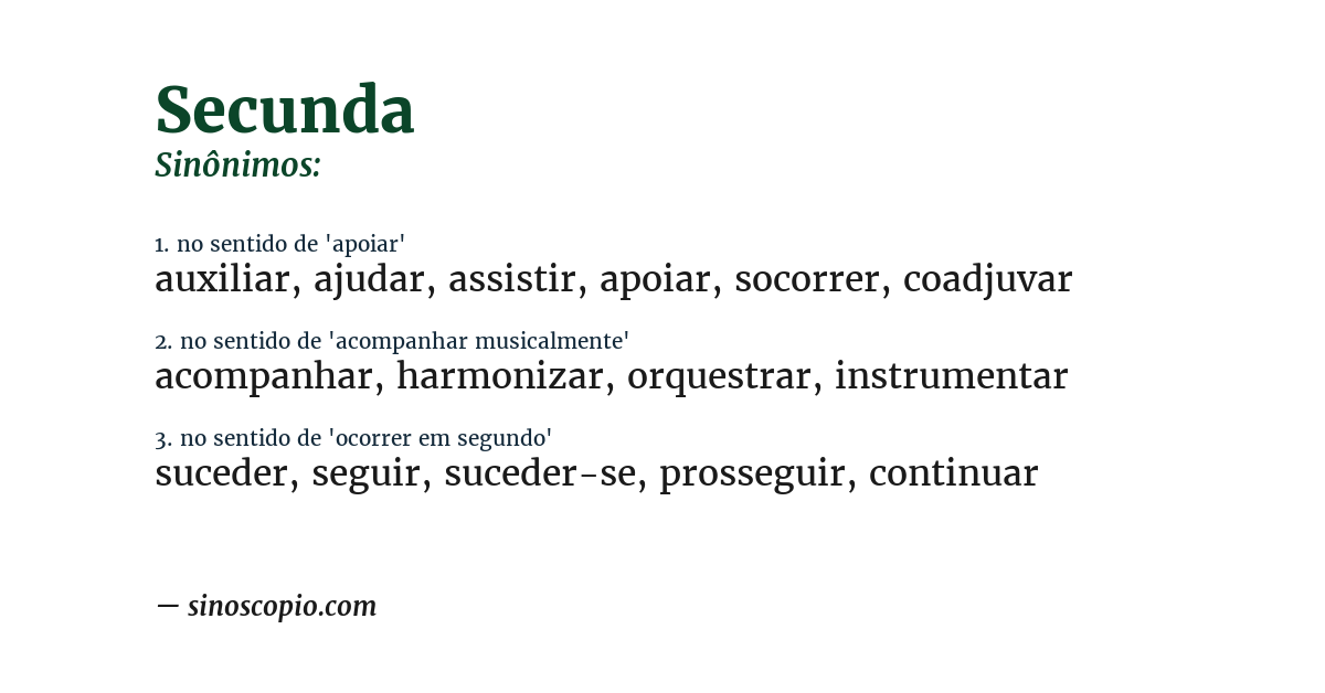Sinônimo de secunda