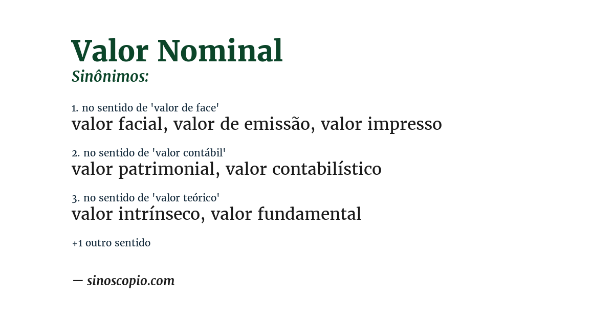 Sinônimo de valor nominal
