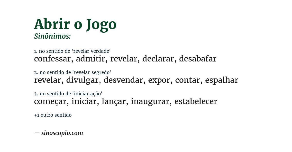 Sinônimo de abrir o jogo