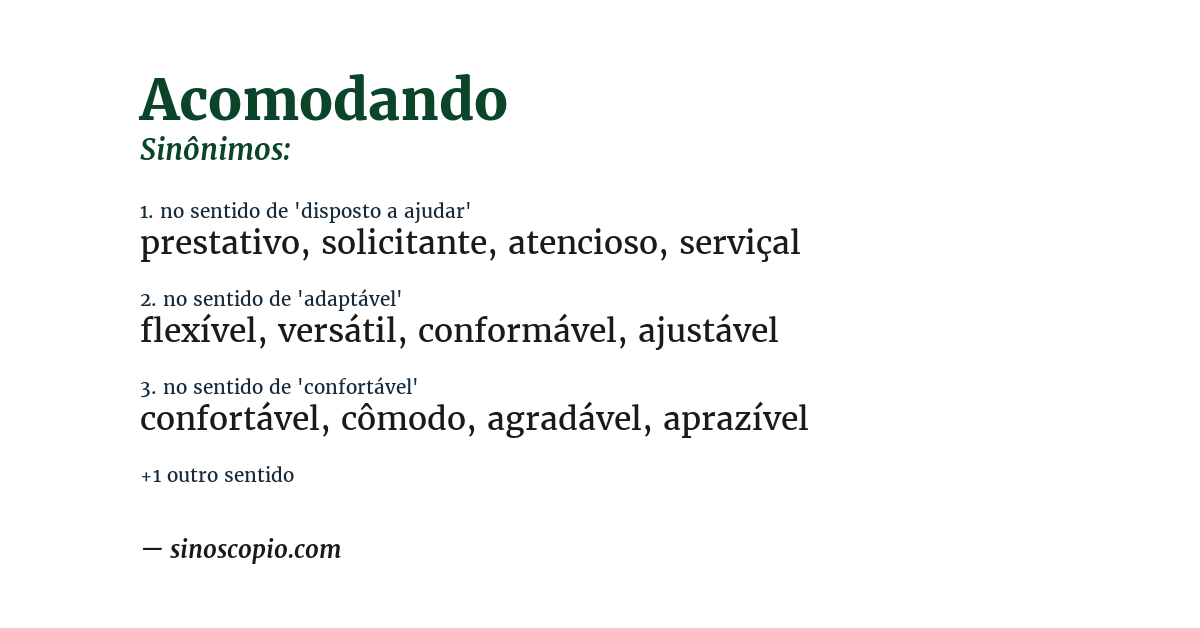 Sinônimo de acomodando