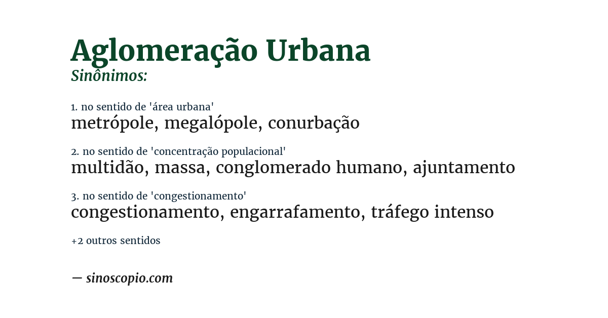 Sinônimo de aglomeração urbana