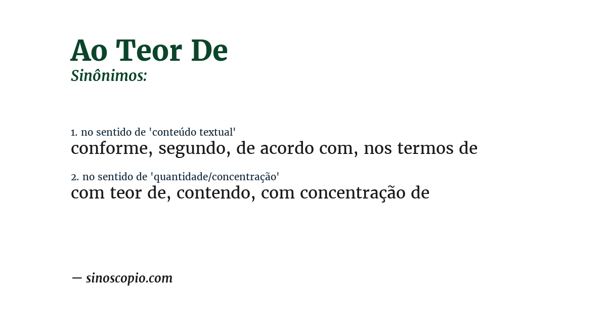 Sinônimo de ao teor de