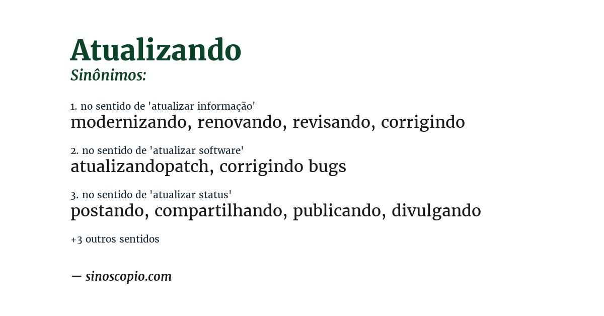 Sinônimo de atualizando