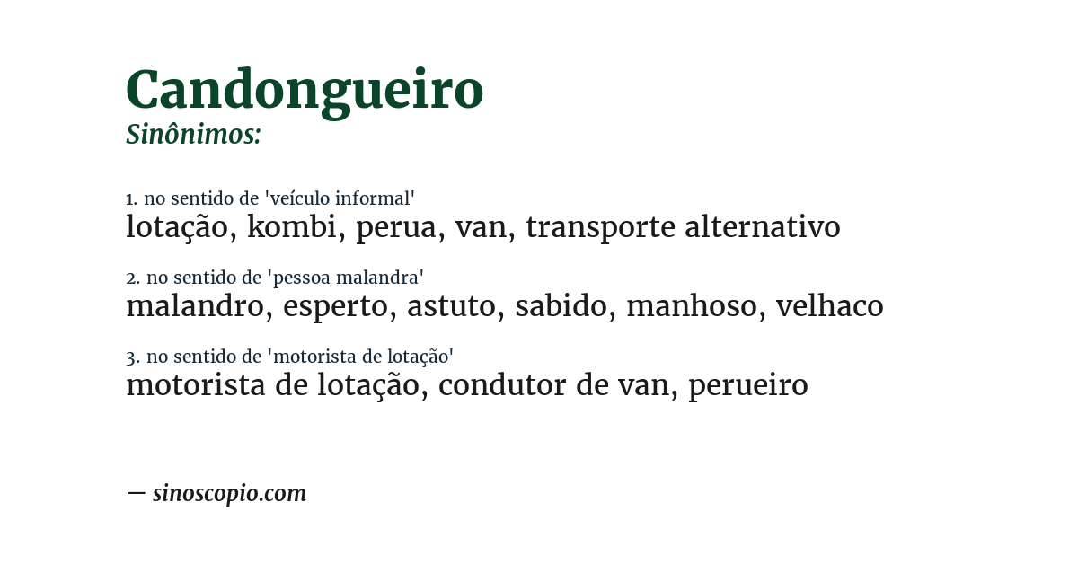 Sinônimo de candongueiro