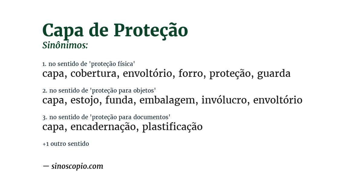 Sinônimo de capa de proteção