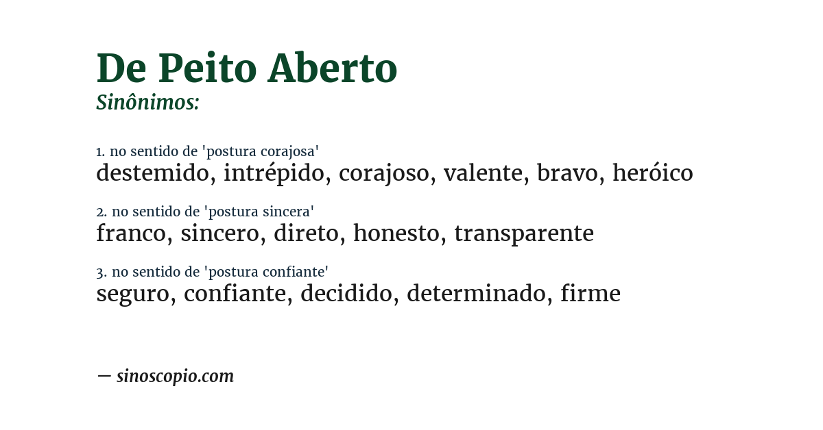 Sinônimo de de peito aberto