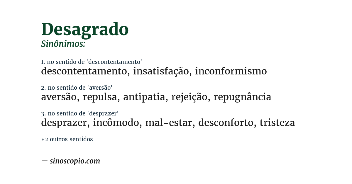 Sinônimo de desagrado
