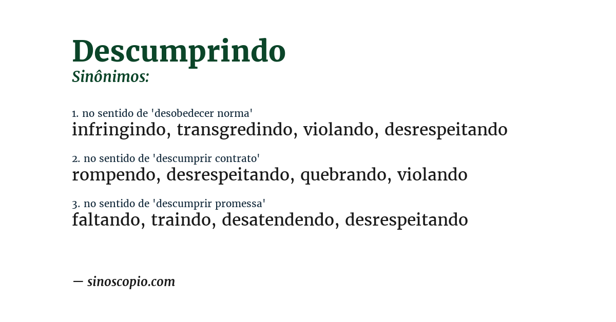 Sinônimo de descumprindo