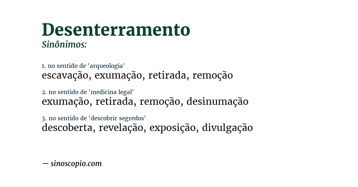 Sinônimo de desenterramento