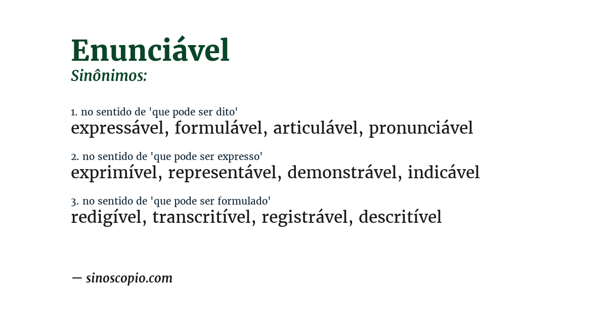 Sinônimo de enunciável