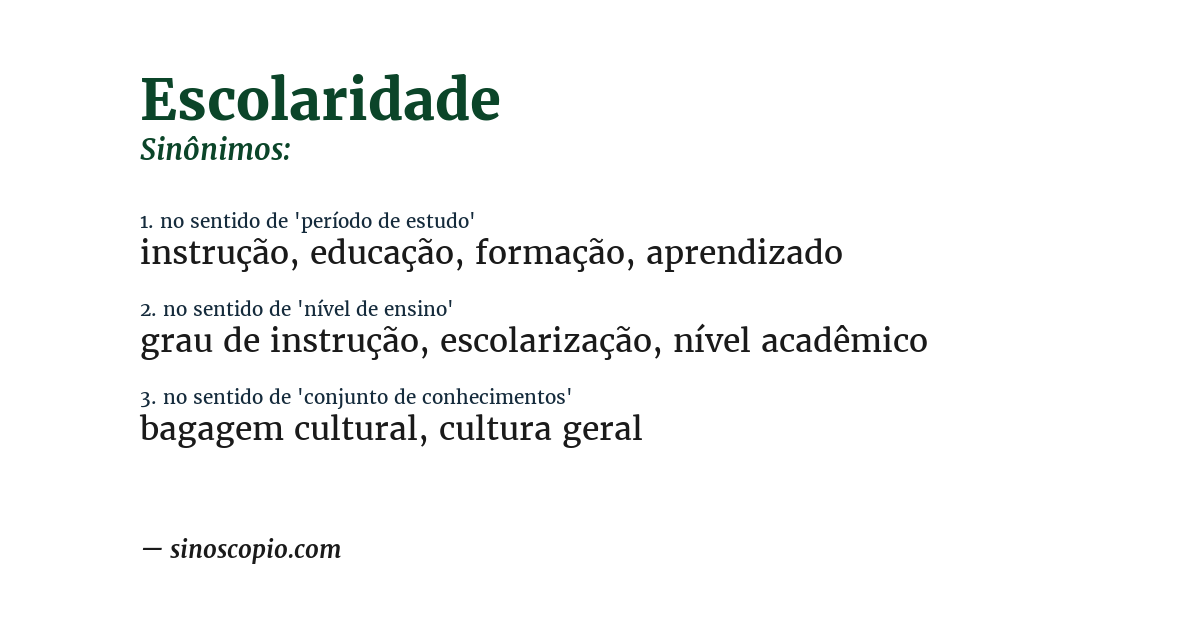 Sinônimo de escolaridade