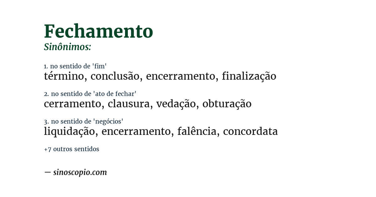 Sinônimo de fechamento