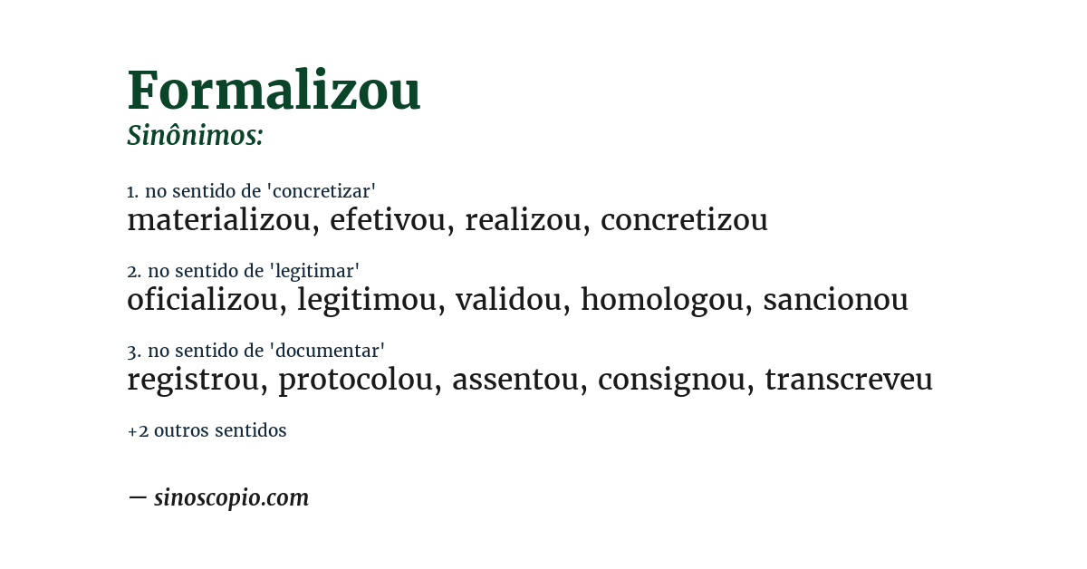 Sinônimo de formalizou