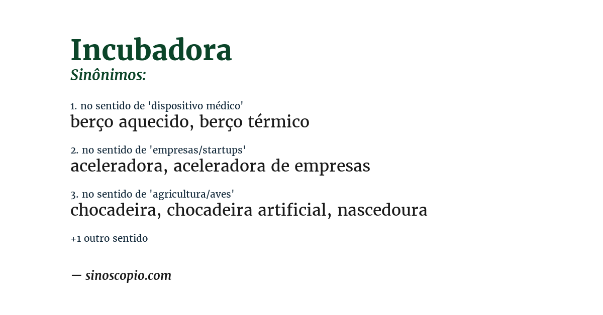 Sinônimo de incubadora