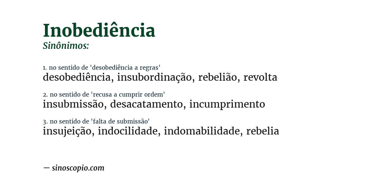 Sinônimo de inobediência