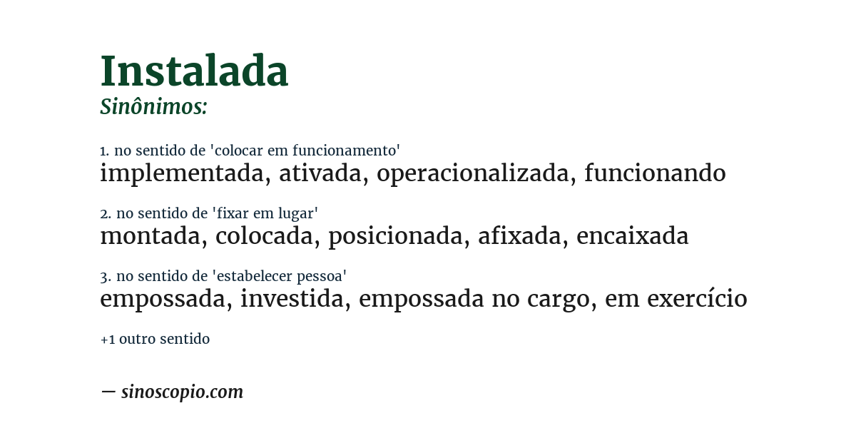 Sinônimo de instalada