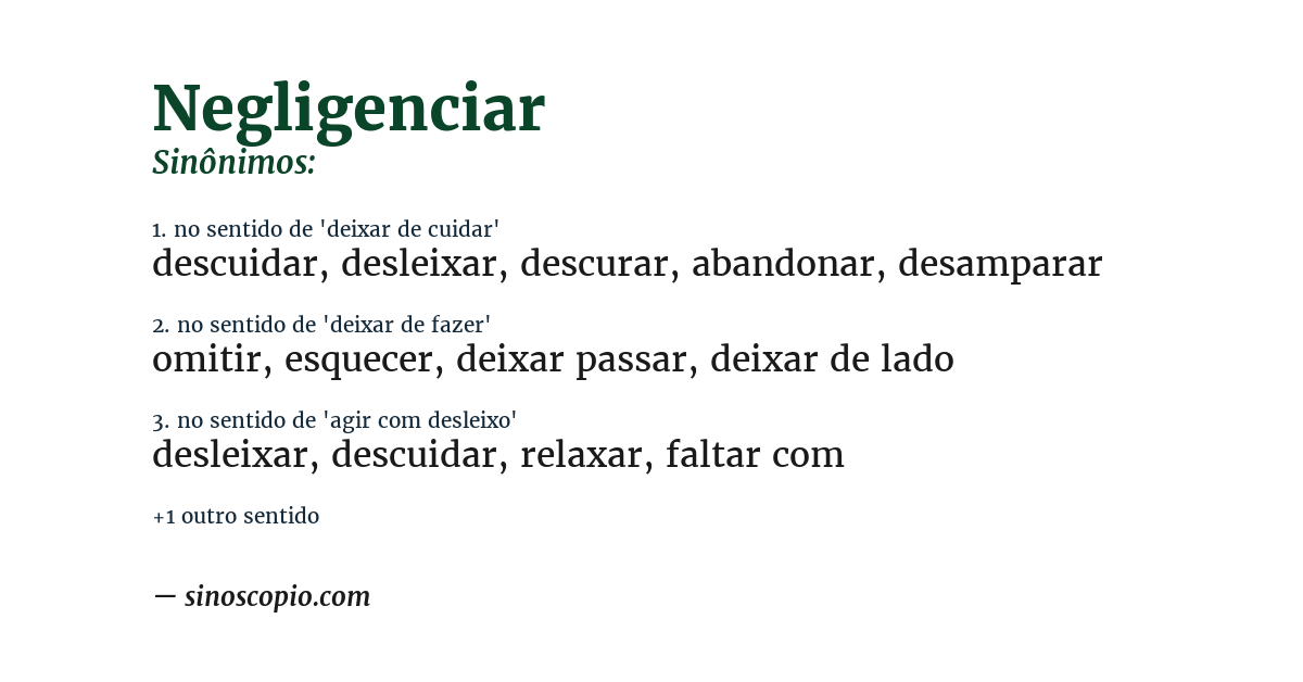 Sinônimo de negligenciar