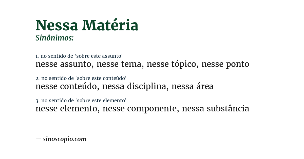 Sinônimo de nessa matéria