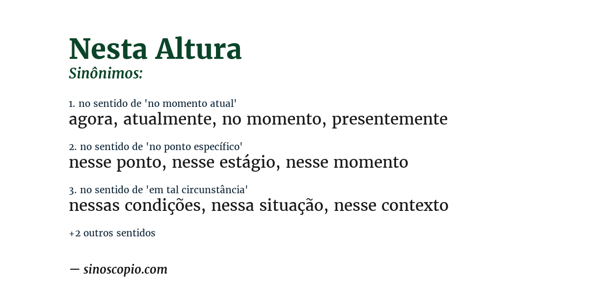 Sinônimo de nesta altura