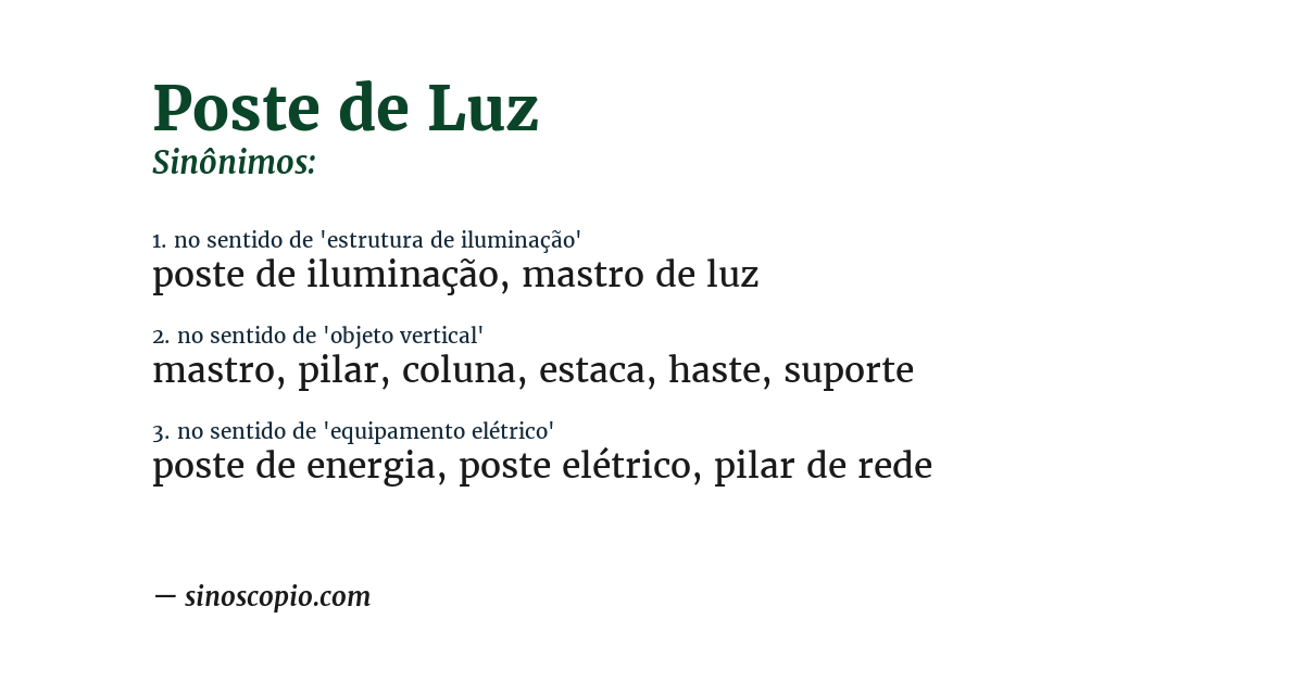 Sinônimo de poste de luz
