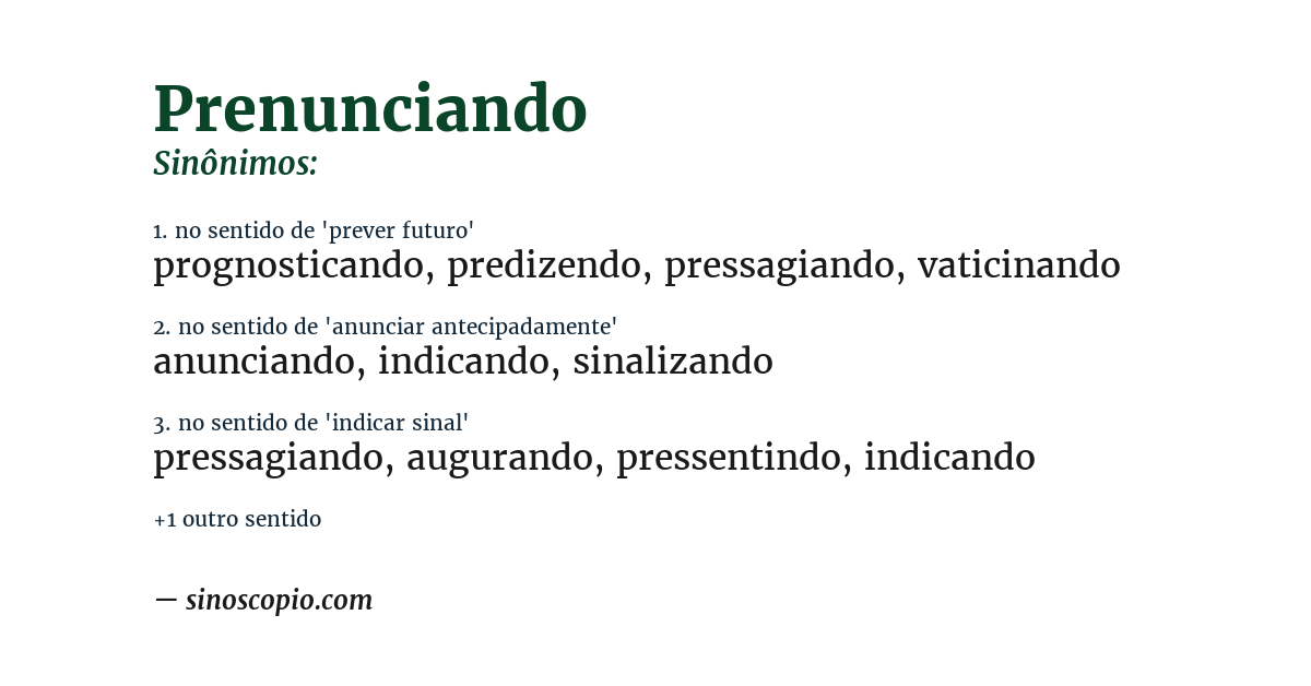 Sinônimo de prenunciando
