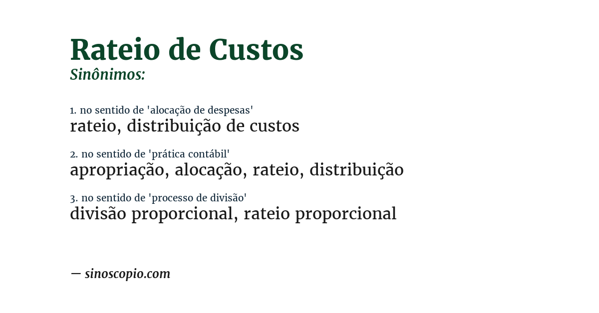 Sinônimo de rateio de custos