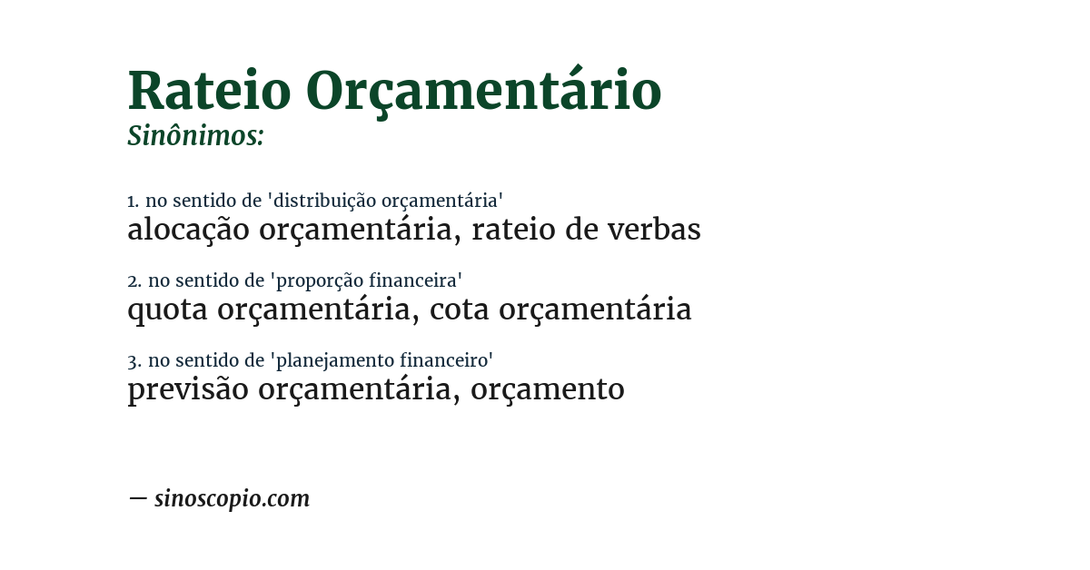 Sinônimo de rateio orçamentário