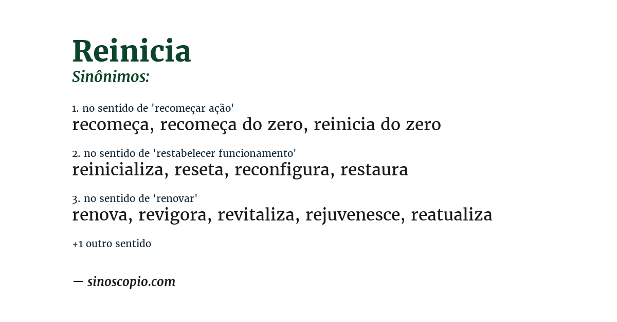 Sinônimo de reinicia